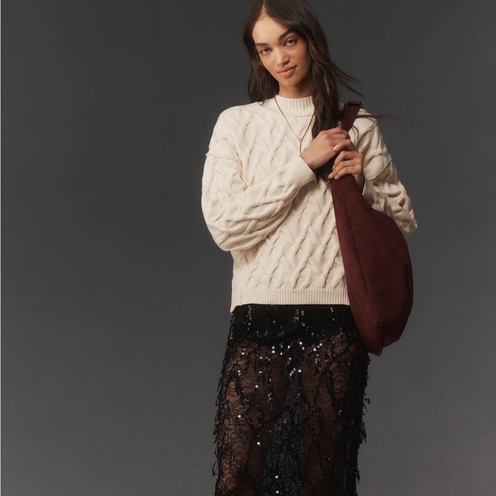 Anthropologie Cream Cable Knit Sweater